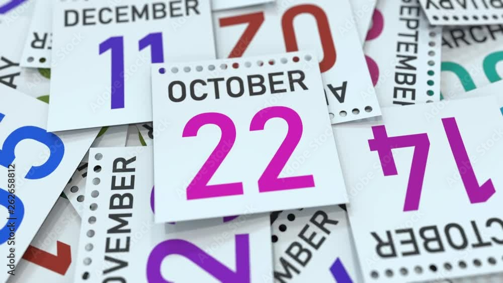October 22 date on calendar leaf. 3D animation October 22 date on calendar leaf. 3D animation