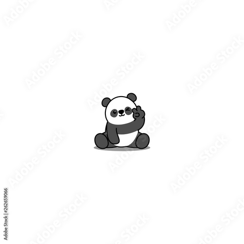 Cute panda showing V sign hand and winking eye cartoon icon, vector illustration