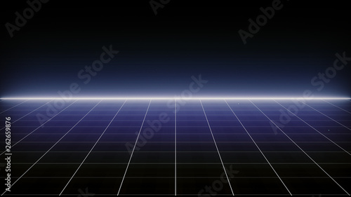 Retro Sci-Fi Background Futuristic Grid landscape of the 80 s. Digital Cyber Surface. Suitable for design in the style of the 1980 s