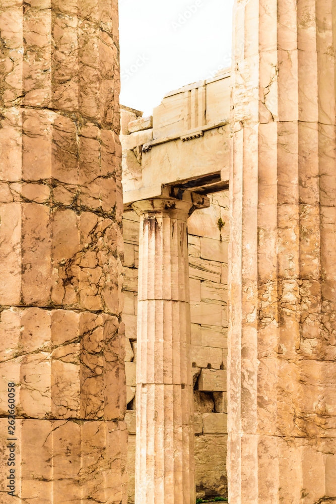 Pillars of propylaea monumental gateways to Acropolis