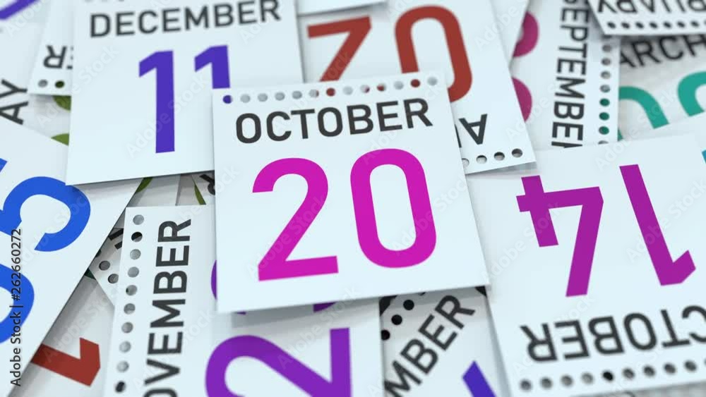 Calendar page shows October 20 date. 3D animation Calendar page shows October 20 date. 3D animation