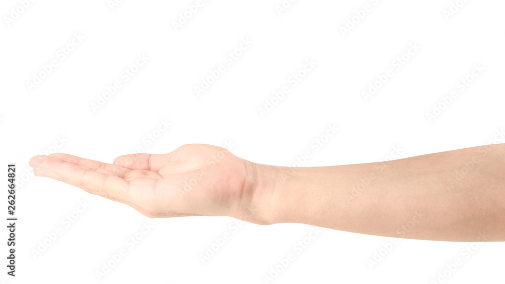 Hand open and ready to help or receive. Gesture isolated on white background with clipping path. Hand open and ready to help or receive. Gesture isolated on white background with clipping path.
