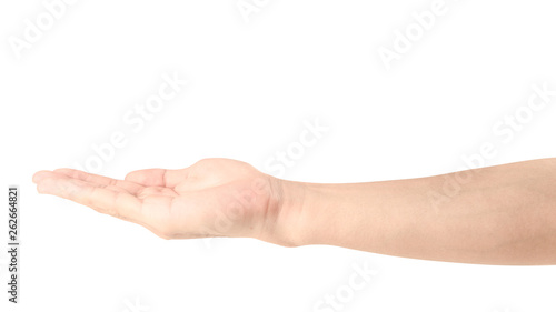 Hand open and ready to help or receive. Gesture isolated on white background with clipping path.