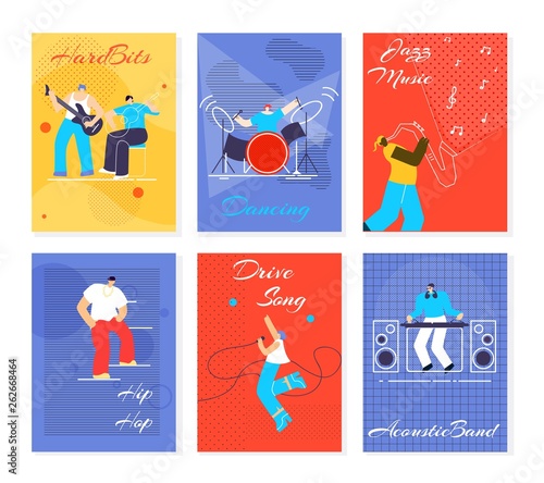 Music People Fest Cards Flat Vector Illustration