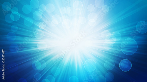 Blue and White Blurred Lights Background with Rays