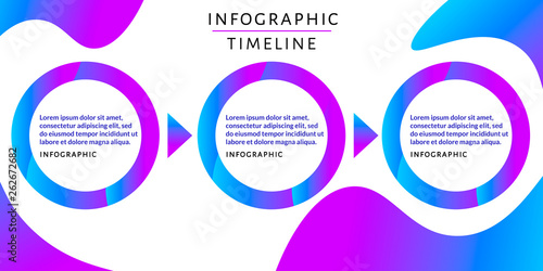 Modern Infographic template with 3 options (steps) and place for text. Timeline and progress concept with arrow for report, workflow, business presentation. Editable vector EPS 10 illustration