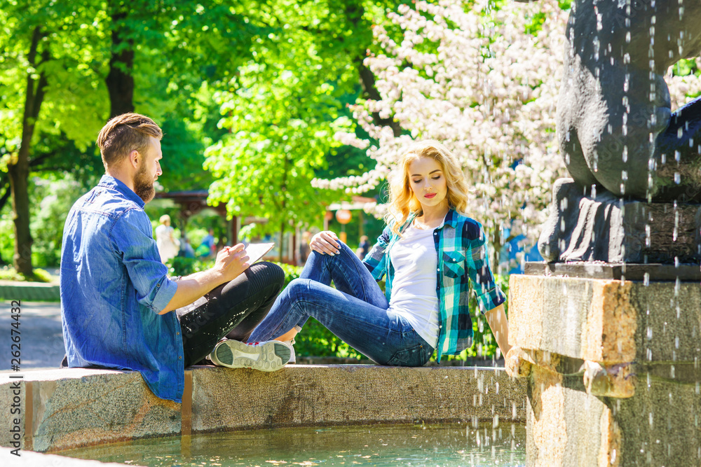 Young loving couple having date in the city. Young loving couple having date in the city.
