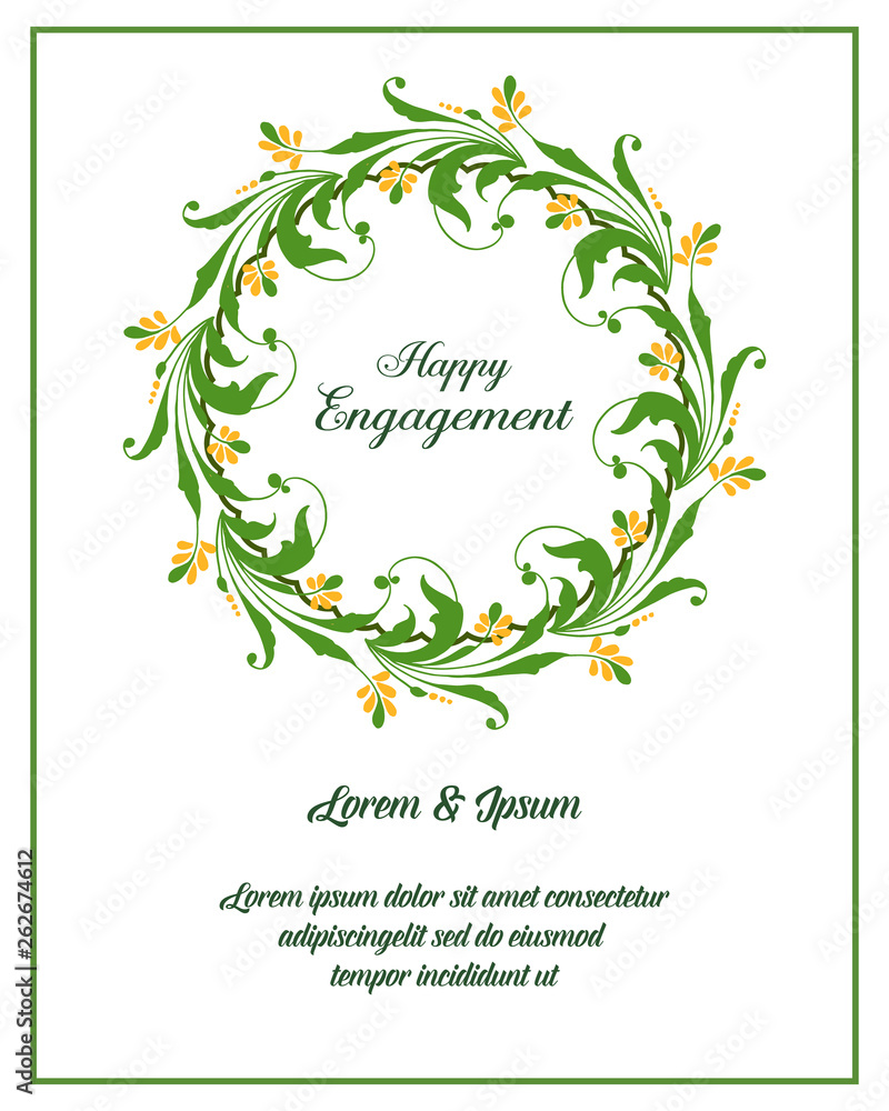 Vector illustration card happy engagement with leaf flower frame