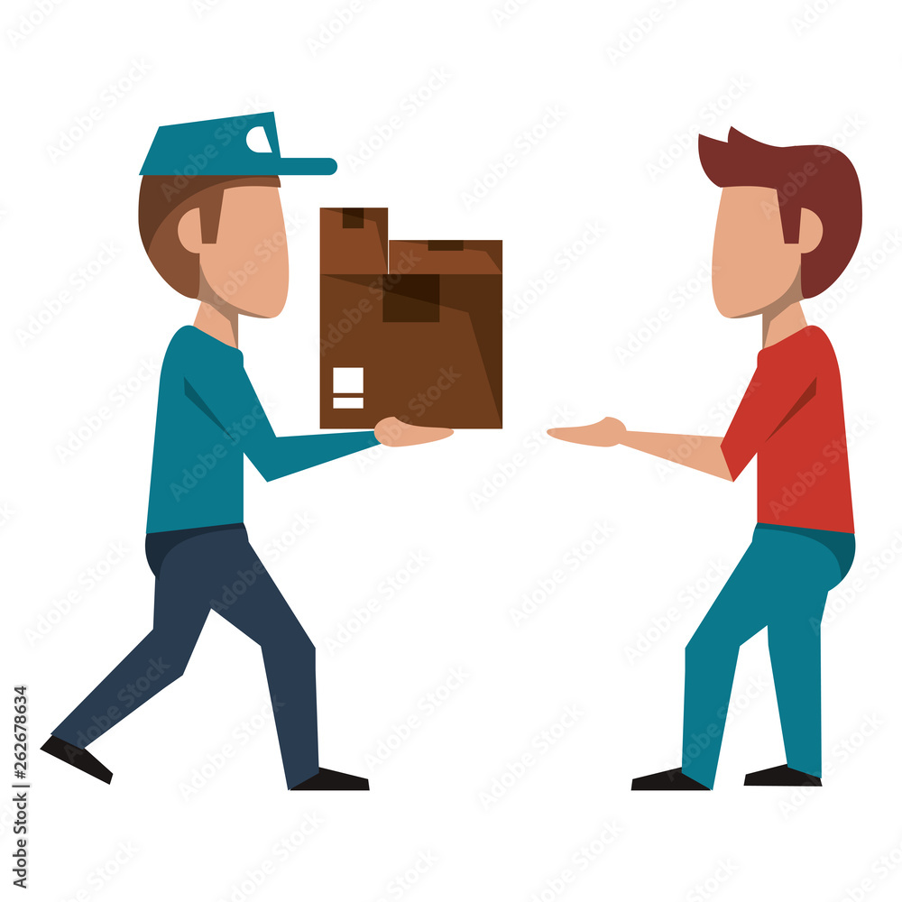 Courier delivering boxes to customer Courier delivering boxes to customer