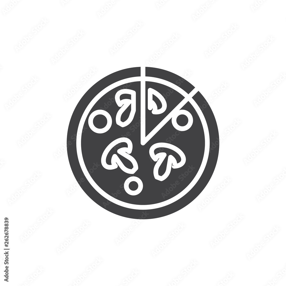 Mushrooms pizza vector icon. Vegetable pizza top view filled flat sign for mobile concept and web design. Vegetarian pizza glyph icon. Symbol, logo illustration. Pixel perfect vector graphics Mushrooms pizza vector icon. Vegetable pizza top view filled flat sign for mobile concept and web design. Vegetarian pizza glyph icon. Symbol, logo illustration. Pixel perfect vector graphics