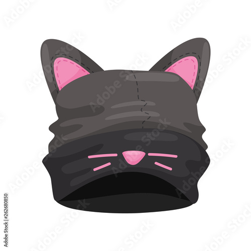 Black hat with cat ears on a white background. Vector illustration.