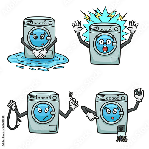 Breakage of the washing machine in the form of a cartoon.