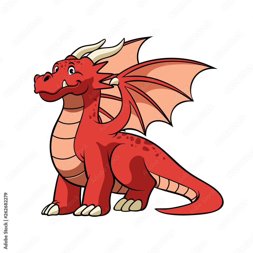 cartoon red dragon in smiling face Stock Vector | Adobe Stock