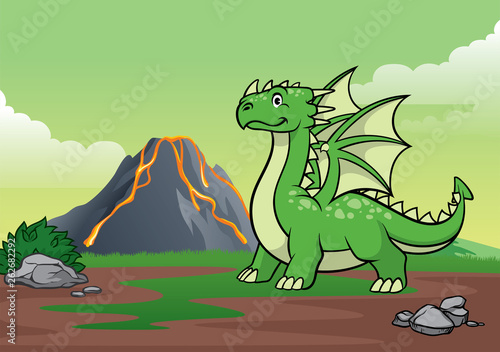 dragon and volcano mountain