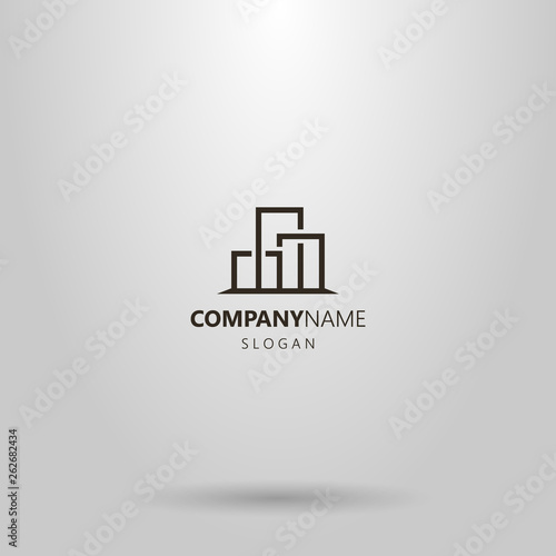 black and white simple vector geometric line art logo of cityscape three buildings