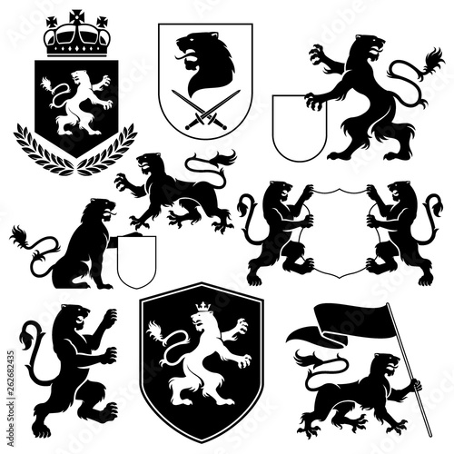 heraldic tiger silhouette set