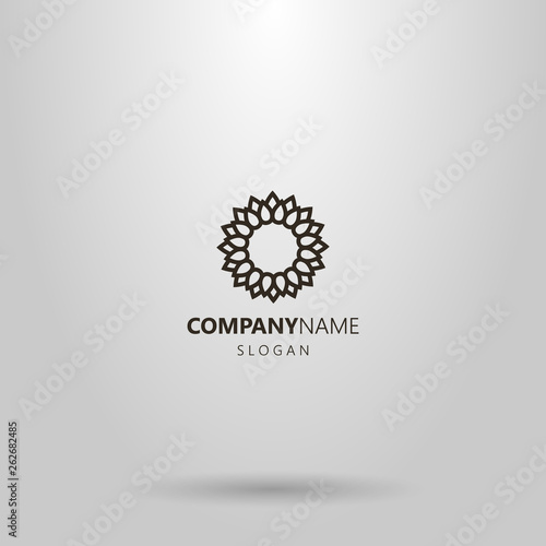 black and white simple vector line art logo of a blooming sunflower