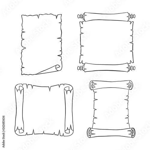 Set of parchment scroll icons.