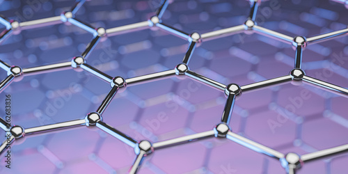 Graphene molecular nano technology structure on a purple-pink background - 3d rendering