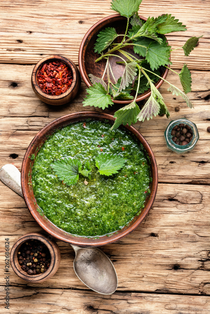 Homemade soup made of nettles Homemade soup made of nettles