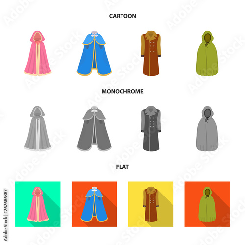 Vector illustration of material and clothing icon. Set of material and garment stock symbol for web.