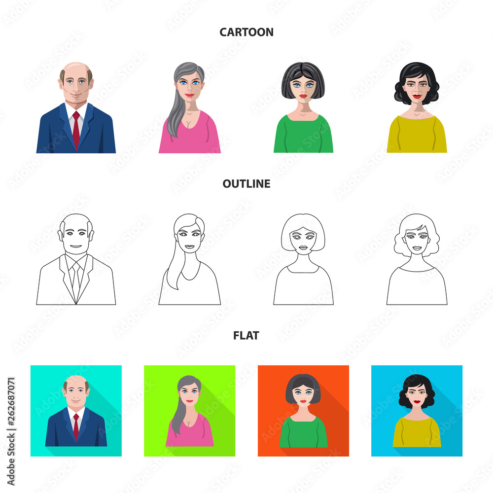 Vector illustration of hairstyle and profession sign. Set of hairstyle and character stock symbol for web. Vector illustration of hairstyle and profession sign. Set of hairstyle and character stock symbol for web.
