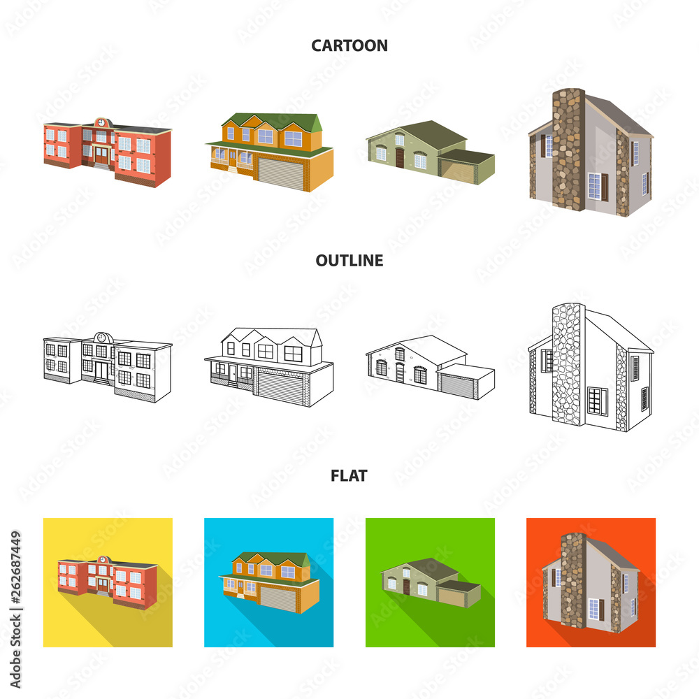 Vector illustration of facade and housing logo. Set of facade and infrastructure vector icon for stock.