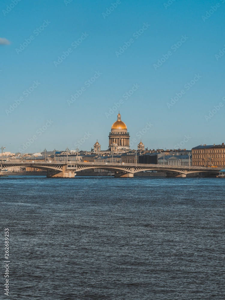 View of St. Isaac's Cathedral from the embankment, Neva river