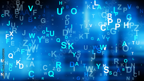 Abstract Black and Blue Scattered Alphabet Letters Background