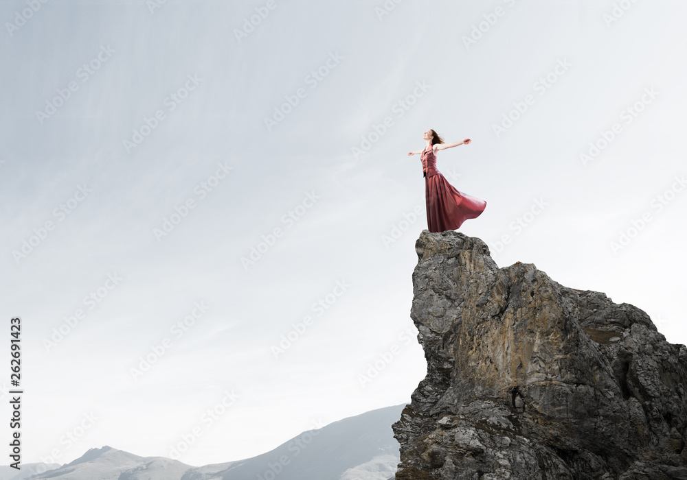 Concept of freedom and happiness with girl enjoying this life Concept of freedom and happiness with girl enjoying this life