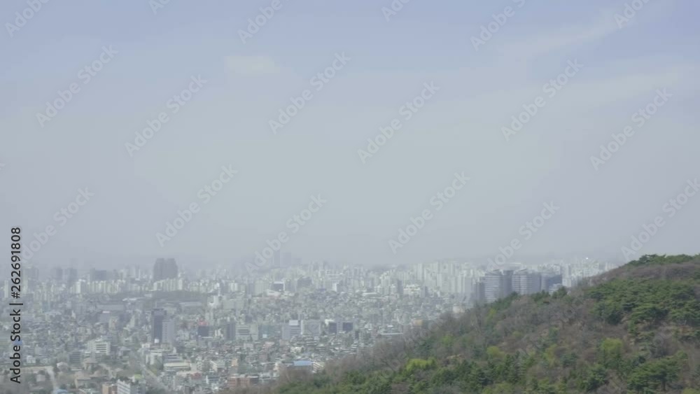 Pan City Skyline Reveal Namsan Seoul Tower Telephoto View Pan City Skyline Reveal Namsan Seoul Tower Telephoto View