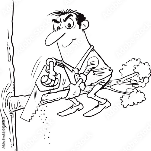  man is sawing a tree 