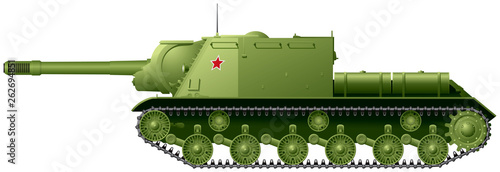 Tank destroyer WW2 152 mm self-propelled artillery unit, Soviet anti-tank assault gun ISU-152 nicknamed zveroboy "beast killer" from Joseph Stalin IS tank series weapon realistic vector illustration