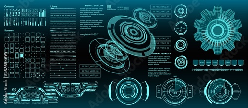 HUD elements mega set pack. Dashboard display virtual reality technology screen. Futuristic user interface.