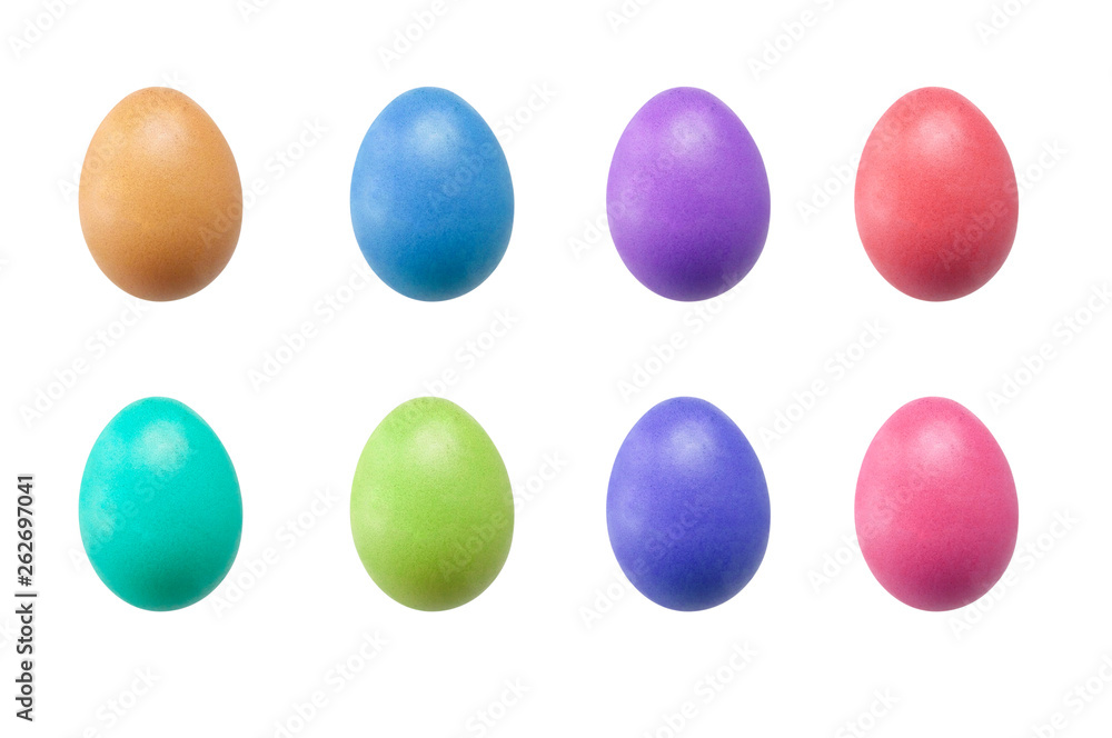 Isolated Multi Colours Chicken Egg on white background - fine edge easter egg Isolated Multi Colours Chicken Egg on white background - fine edge easter egg