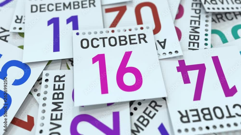 Calendar leaf with October 16 date, 3D animation Calendar leaf with October 16 date, 3D animation