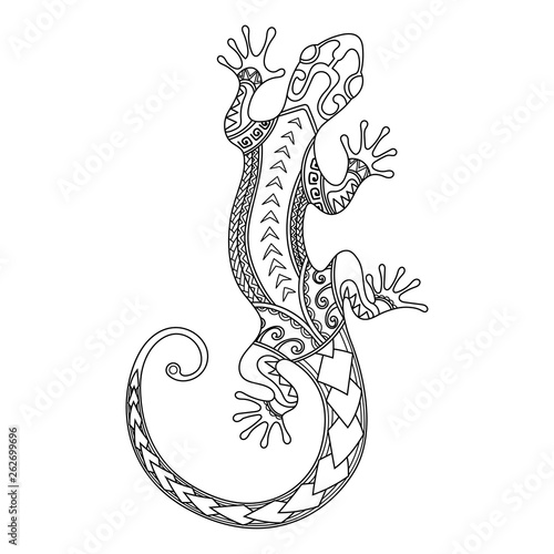 Hand drawn Polynesian lizard design. Polynesian tattoo. Maori style. Abstract gecko vector illustration