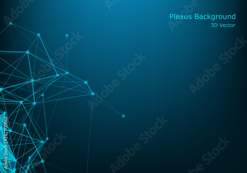 Abstract Molecules with Circles, Lines, Geometric, Polygon, Triangle pattern. Vector design network communication technology on dark blue background. Futuristic- digital science technology concept