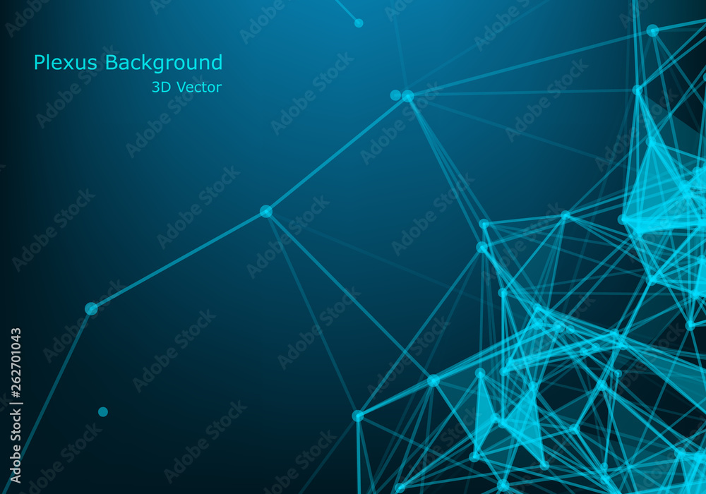 Abstract plexus structure of digital data, web and node. Particles and dots connection. Atom and molecule concept. Geometric polygonal medical background. Intricacy network.