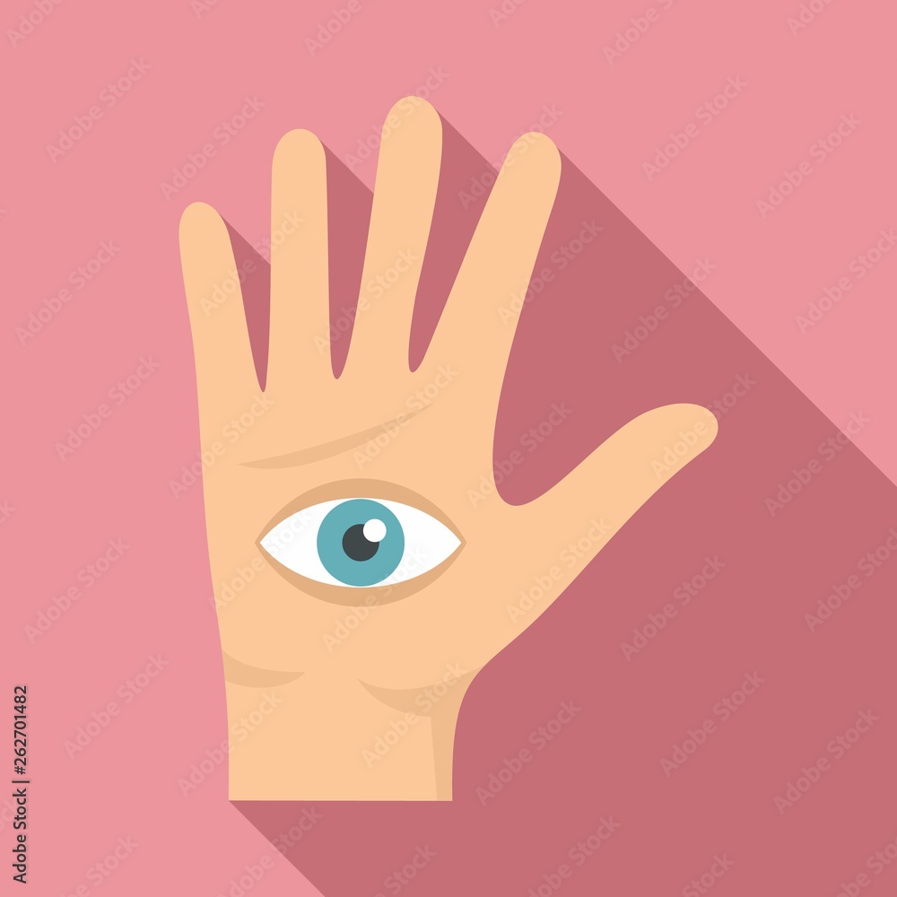 Obraz premium Eye in hand icon. Flat illustration of eye in hand vector icon for web design