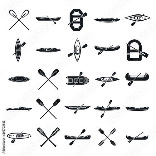 Canoeing sport icons set. Simple set of canoeing sport vector icons for web design on white background