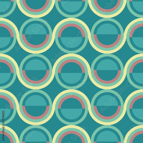 Geometric composition in the style of constructivism. Abstract stylish seamless pattern with geometric shapes. Circles, stripes, lines. Cloth design. Wallpaper, wrapping