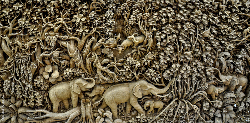 Picture carved from wood Jungle