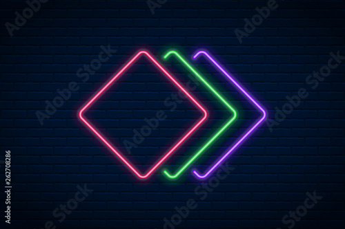 Canvas Print Vector glowing neon arrow  on dark brick wall background.