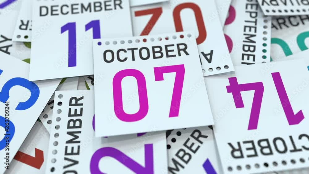 Calendar leaf with October 7 date, 3D animation Calendar leaf with October 7 date, 3D animation