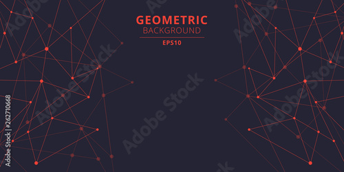 Technology abstract triangles shapes red color with connecting dots and lines with copy space. Big data visualization. Connection structure.