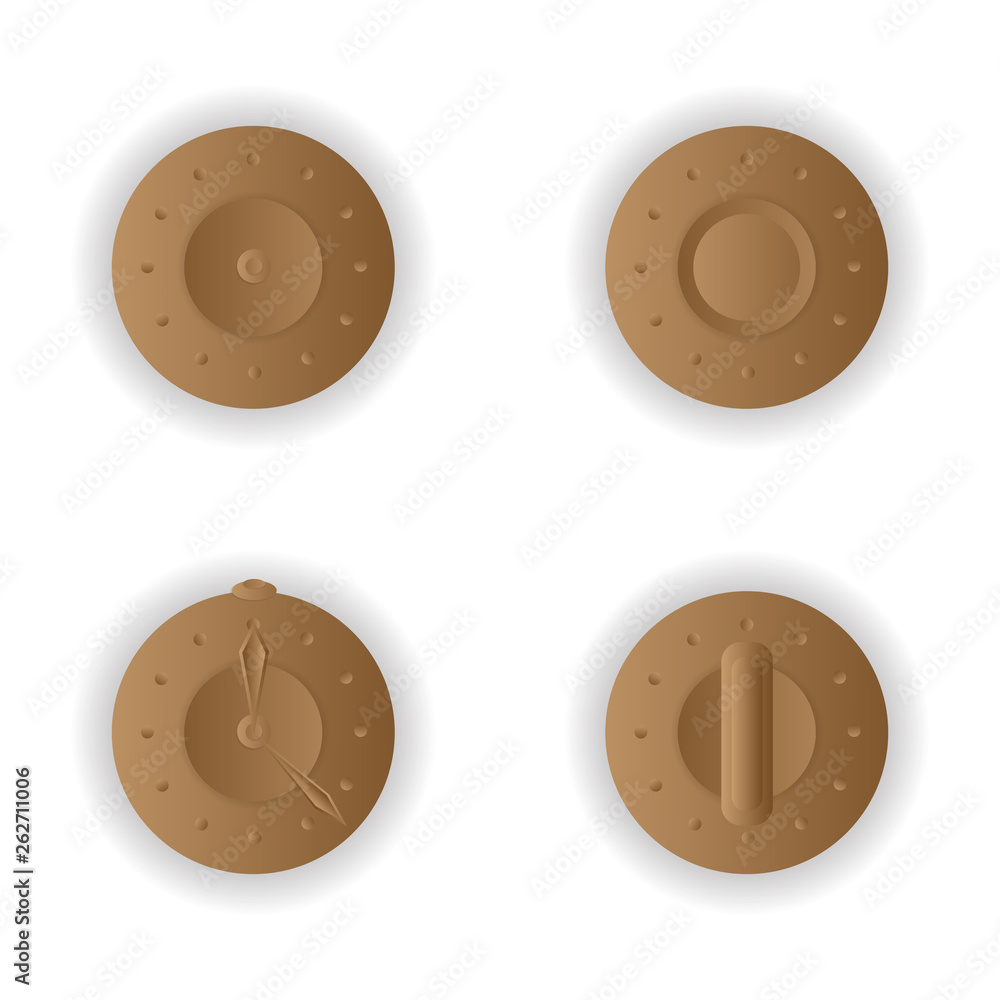 Fototapeta premium A set of toggle switches on and off, buttons and switches, clock switch, stopwatch. Vector illustration