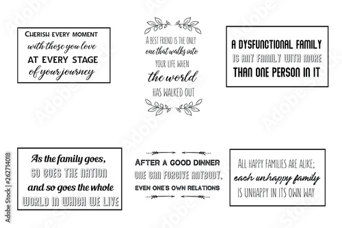 Set of Calligraphy saying for print. Motivation Inspiring Vector Quotes about family. Ready to post in social media, brochure, magazine