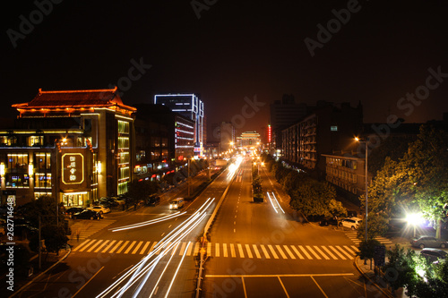 View on the night traffic with lights effects in Xian, China