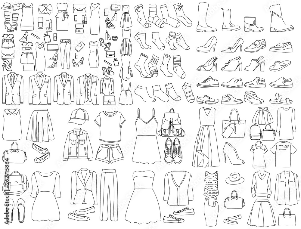 set of sketches of clothes for men and women set of sketches of clothes for men and women